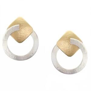 NEW MARJORIE BAER large ring with rounded square clip earring in brass/silver